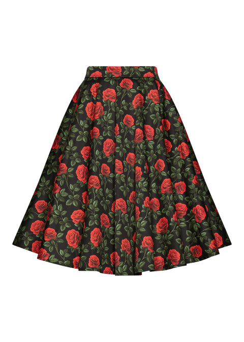 Succubus Clothing Nyra Roses & Thorns 50s Swing Skirt Black