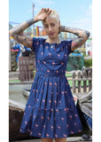 Run and Fly Flamingo Pose 50's Kleid Navy