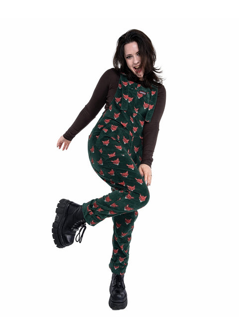 Run & Fly Foxy corduroy tuinbroek groen met vossenkoppen