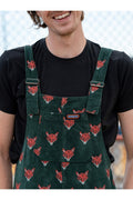 Run & Fly Foxy corduroy tuinbroek groen met vossenkoppen