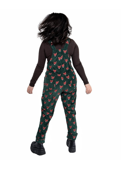 Run & Fly Foxy corduroy tuinbroek groen met vossenkoppen