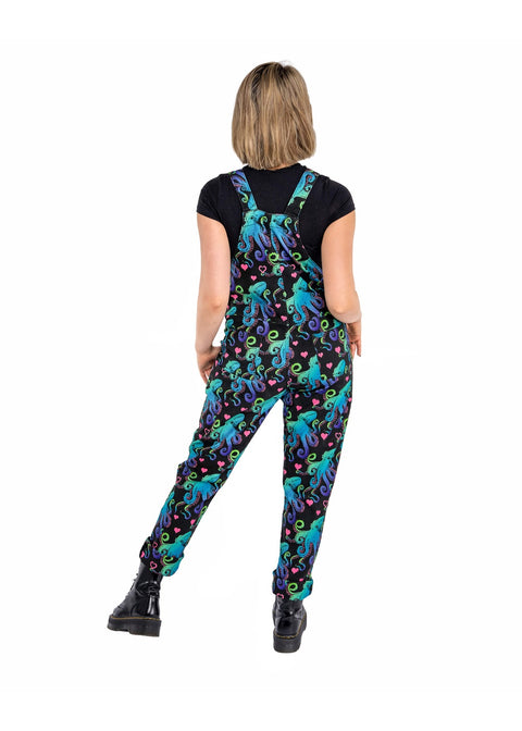 Run & Fly Octopus Love tuinbroek zwart met kleurrijke octopussen en roze hartjes