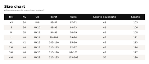 Size chart