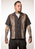 Steady Clothing Herren Leopard Panel Button Up Shirt Schwarz