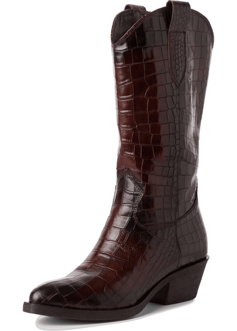 Tamaris Rosie Croc Leren Cowboy Stiefel Braun