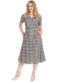 Banned Cherry Check 40's Flare Kleid Navy