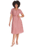 Banned Cherry Check 40's Flare Kleid Rot