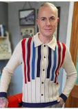 Collectif Herren Luca Equator Stripe Knitted 50's Cardigan Creme