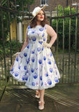 Hearts & Roses Cathy Floral 50's Swing Kleid Weiß Blau