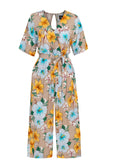Hell Bunny Pattaya Floral 40's Jumpsuit Beige