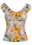 Hell Bunny Pattaya Floral Top Beige