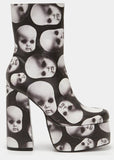 Koi Footwear Dead Silence Doll Heads 80's Platform Stiefel Schwarz