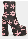 Koi Footwear Empty Flowers 70's Platform Stiefel Schwarz