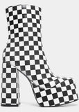 Koi Footwear Pitstop Checkered Platform 60's Stiefel Weiß