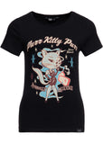 Queen Kerosin Purr Kitty Purr Girly T-Shirt Schwarz