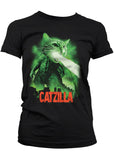 Retro Movies Catzilla Girly T-Shirt Schwarz
