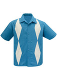 Steady Clothing Herren Diamond Duo Bowling Shirt Blau Beige